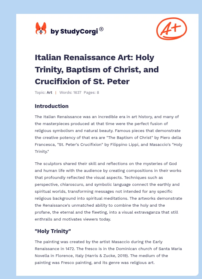 Italian Renaissance Art: Holy Trinity, Baptism of Christ, and Crucifixion of St. Peter. Page 1