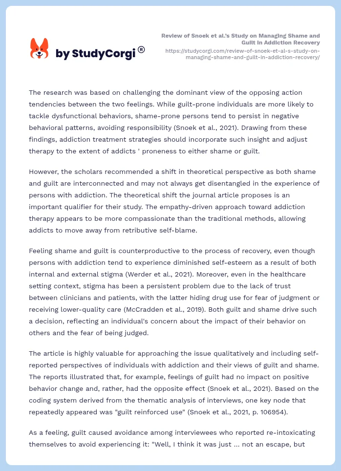 Review of Snoek et al.’s Study on Managing Shame and Guilt in Addiction Recovery. Page 2