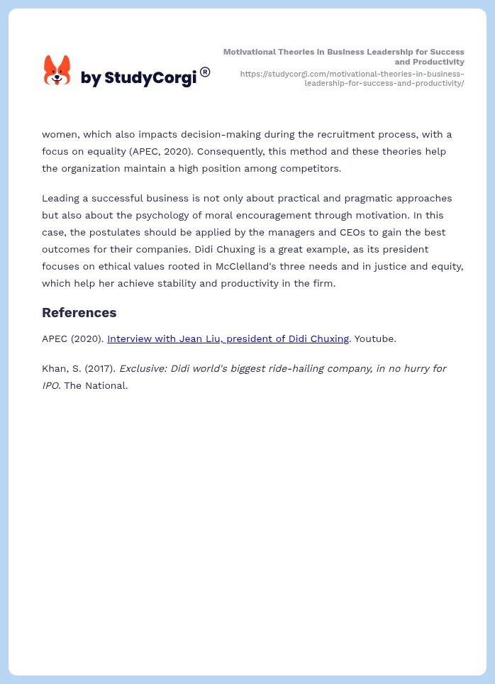 Motivational Theories in Business Leadership for Success and Productivity. Page 2