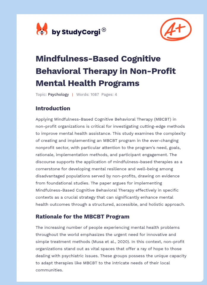 Mindfulness-Based Cognitive Behavioral Therapy in Non-Profit Mental Health Programs. Page 1