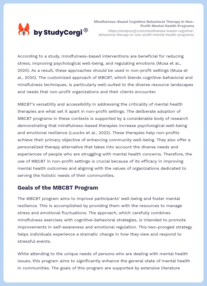 Mindfulness-Based Cognitive Behavioral Therapy in Non-Profit Mental Health Programs. Page 2