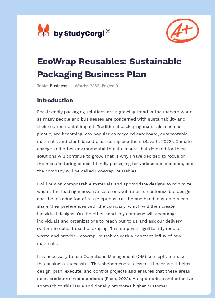 EcoWrap Reusables: Sustainable Packaging Business Plan. Page 1