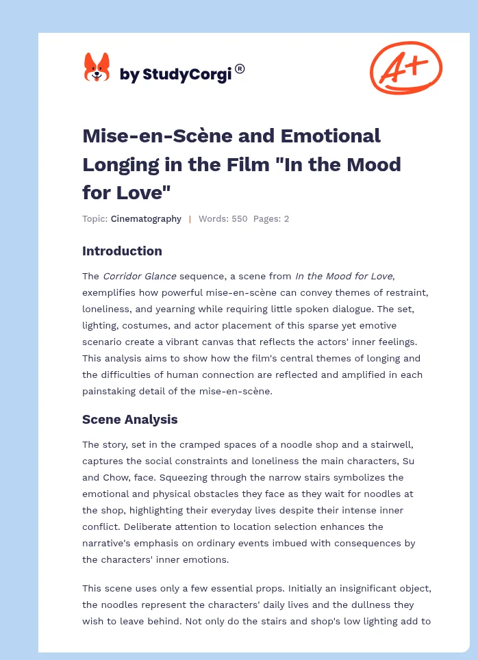 Mise-en-Scène and Emotional Longing in the Film "In the Mood for Love". Page 1
