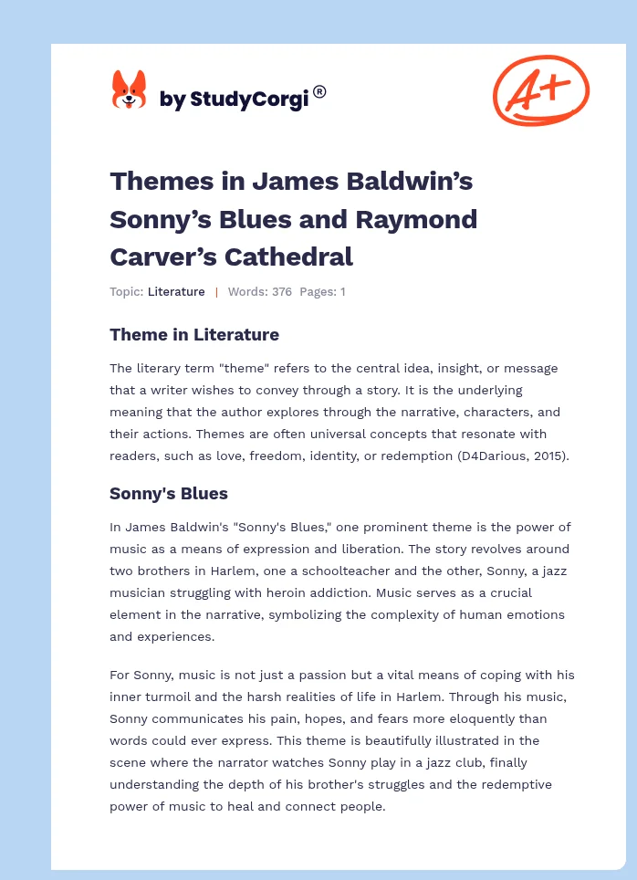 Themes in James Baldwin’s Sonny’s Blues and Raymond Carver’s Cathedral. Page 1