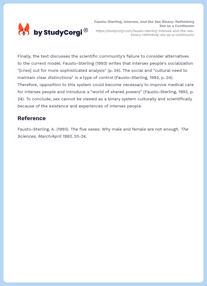 Fausto-Sterling, Intersex, and the Sex Binary: Rethinking Sex as a Continuum. Page 2
