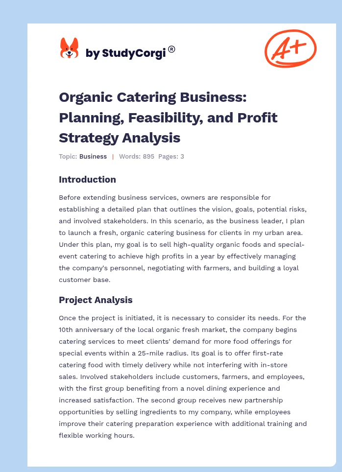 Organic Catering Business: Planning, Feasibility, and Profit Strategy Analysis. Page 1