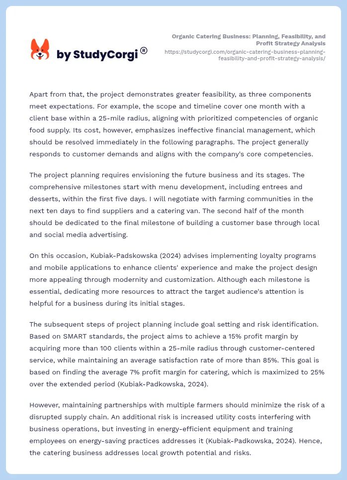 Organic Catering Business: Planning, Feasibility, and Profit Strategy Analysis. Page 2