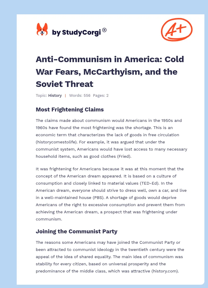 Anti-Communism in America: Cold War Fears, McCarthyism, and the Soviet Threat. Page 1