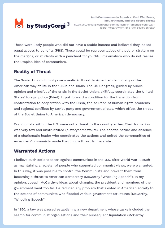 Anti-Communism in America: Cold War Fears, McCarthyism, and the Soviet Threat. Page 2