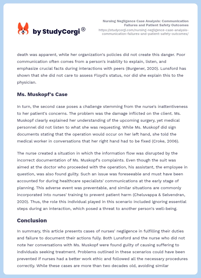 Nursing Negligence Case Analysis: Communication Failures and Patient Safety Outcomes. Page 2