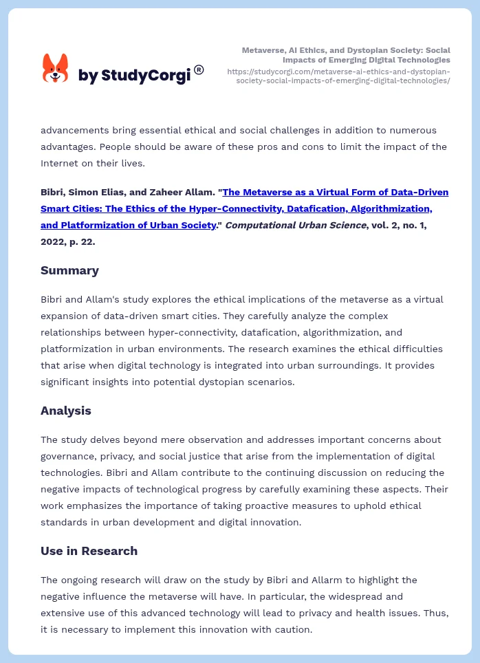 Metaverse, AI Ethics, and Dystopian Society: Social Impacts of Emerging Digital Technologies. Page 2