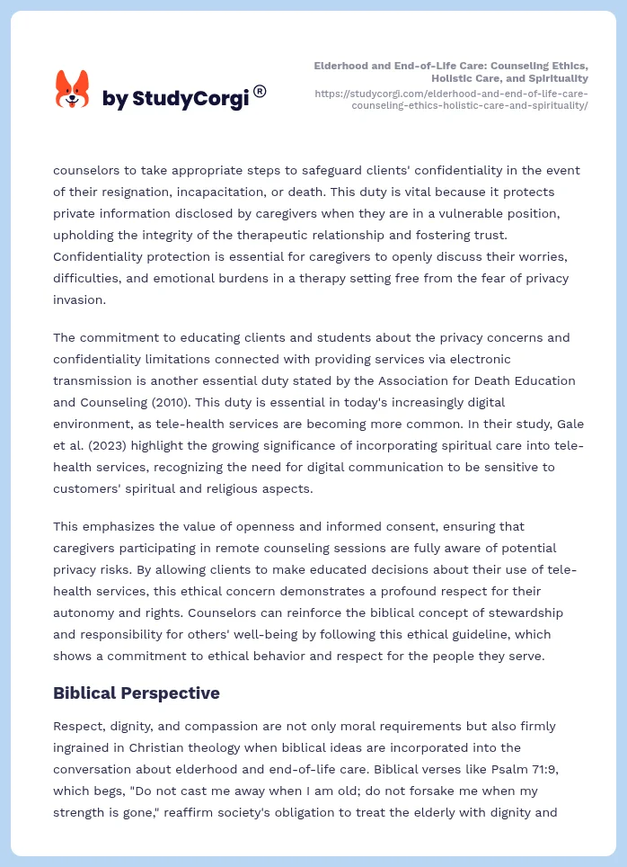 Elderhood and End-of-Life Care: Counseling Ethics, Holistic Care, and Spirituality. Page 2