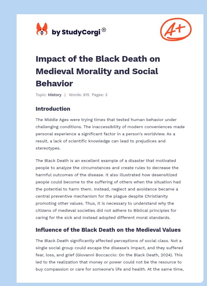 Impact of the Black Death on Medieval Morality and Social Behavior. Page 1