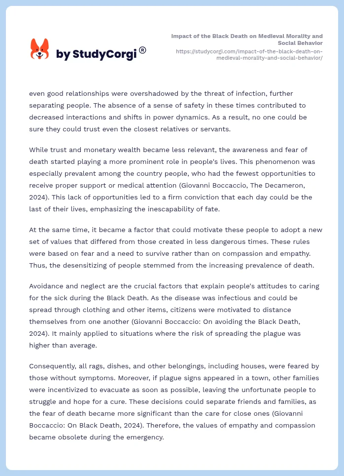 Impact of the Black Death on Medieval Morality and Social Behavior. Page 2