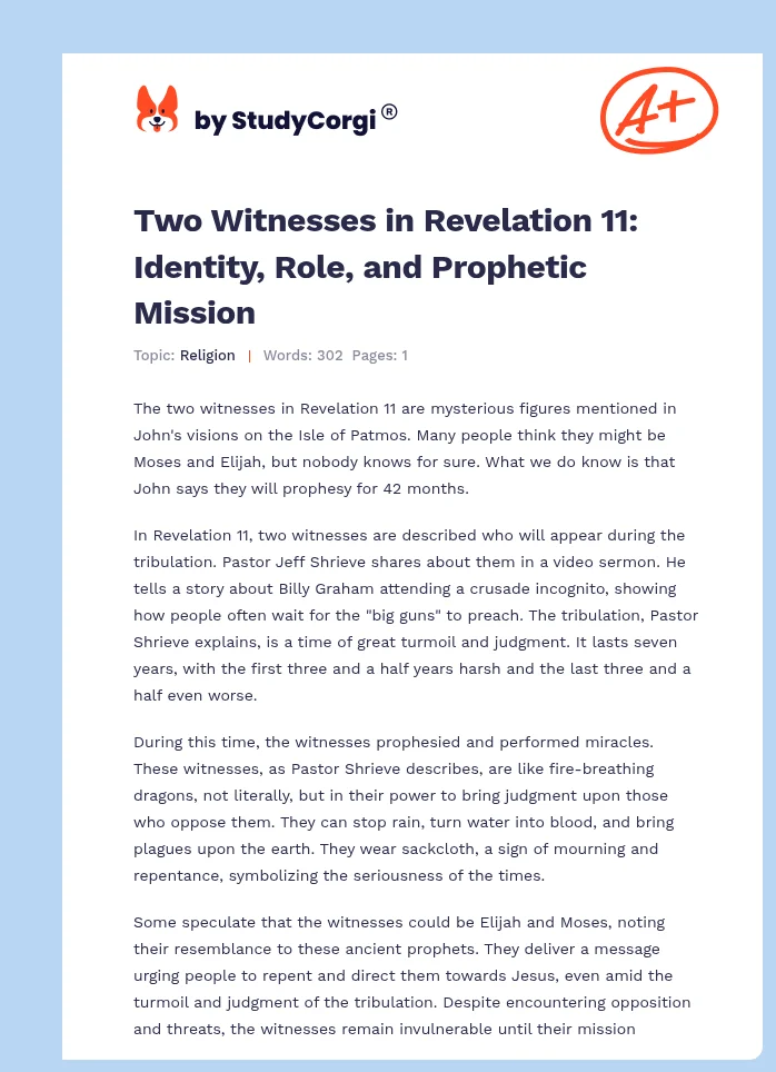 Two Witnesses in Revelation 11: Identity, Role, and Prophetic Mission. Page 1