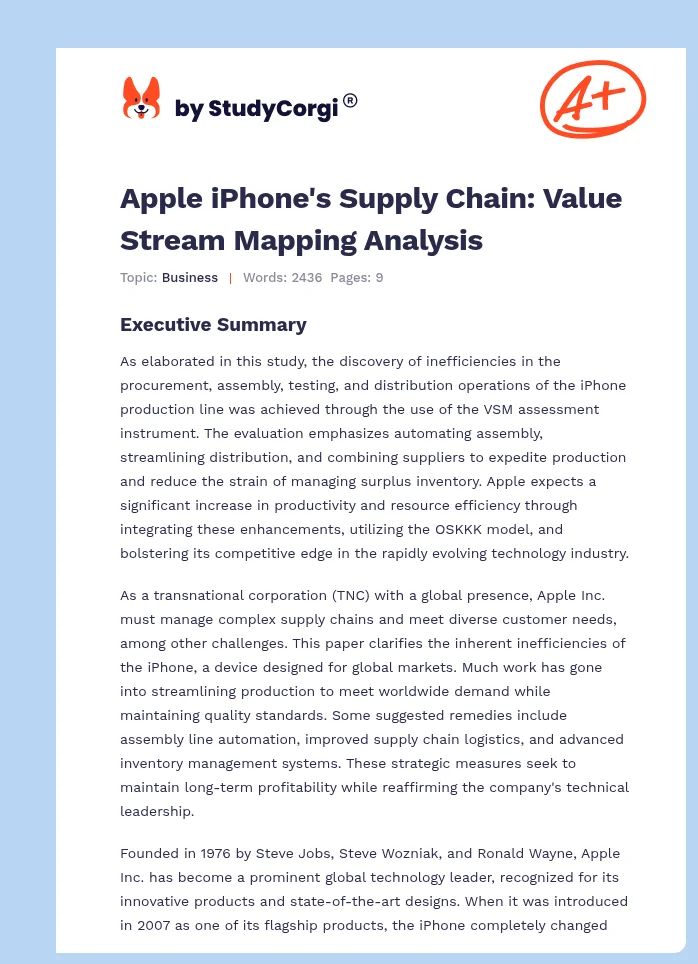 Apple iPhone's Supply Chain: Value Stream Mapping Analysis. Page 1