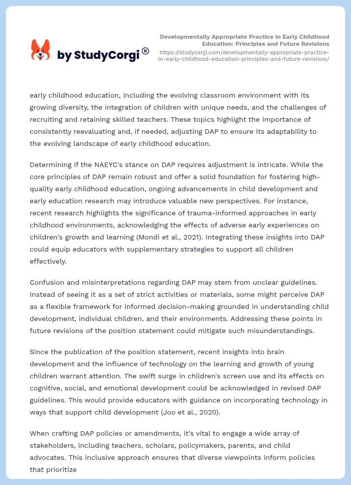 Developmentally Appropriate Practice in Early Childhood Education: Principles and Future Revisions. Page 2