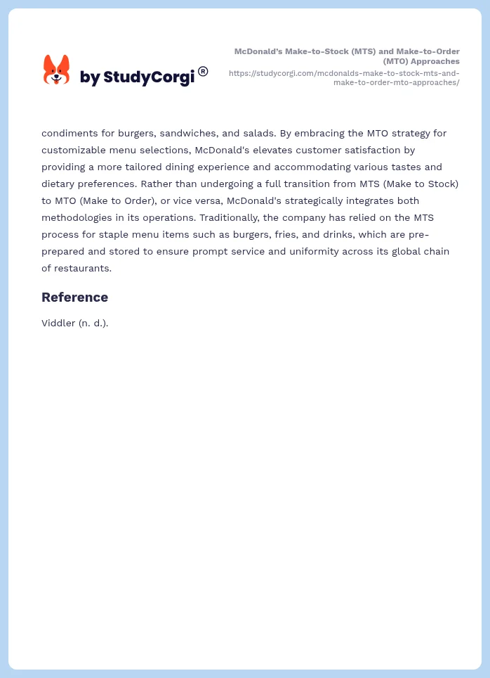 McDonald’s Make-to-Stock (MTS) and Make-to-Order (MTO) Approaches. Page 2