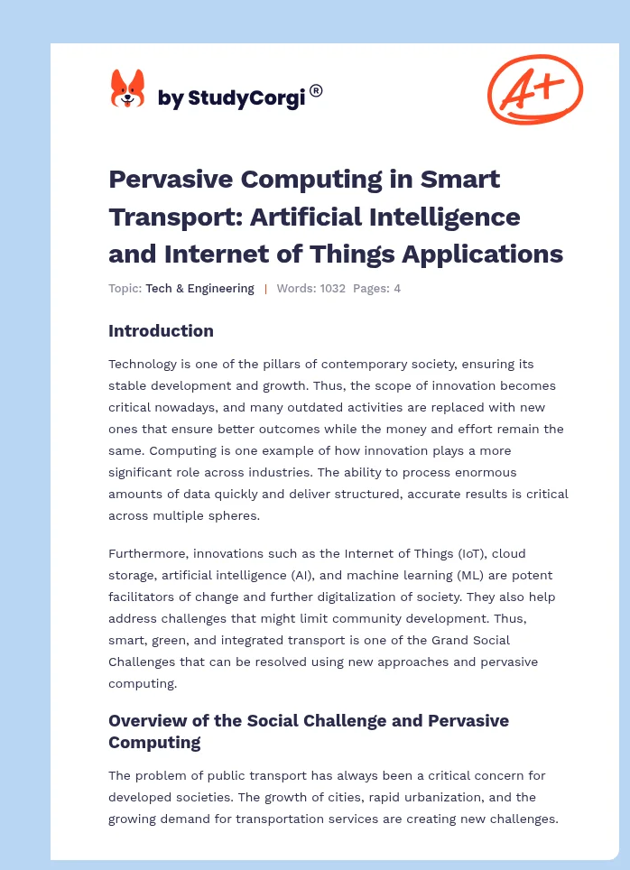Pervasive Computing in Smart Transport: Artificial Intelligence and Internet of Things Applications. Page 1