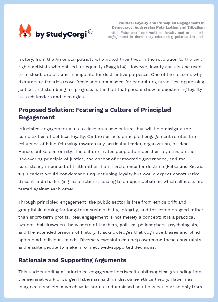 Political Loyalty and Principled Engagement in Democracy: Addressing Polarization and Tribalism. Page 2