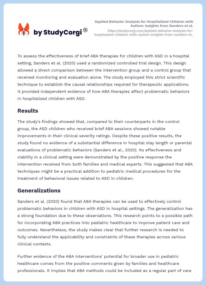 Applied Behavior Analysis for Hospitalized Children with Autism: Insights from Sanders et al.. Page 2