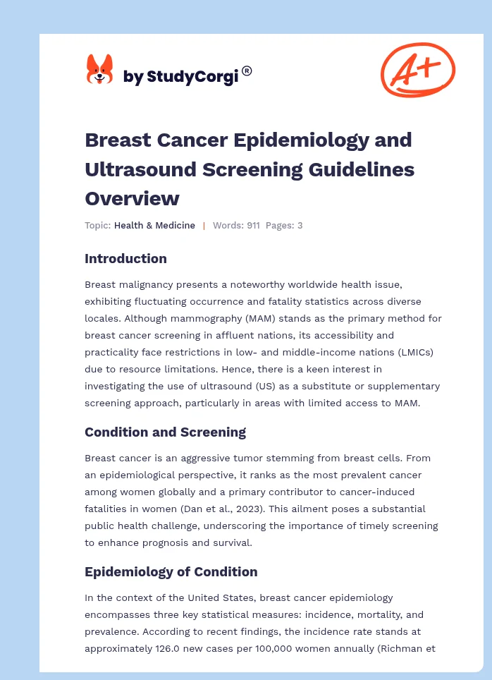 Breast Cancer Epidemiology and Ultrasound Screening Guidelines Overview. Page 1