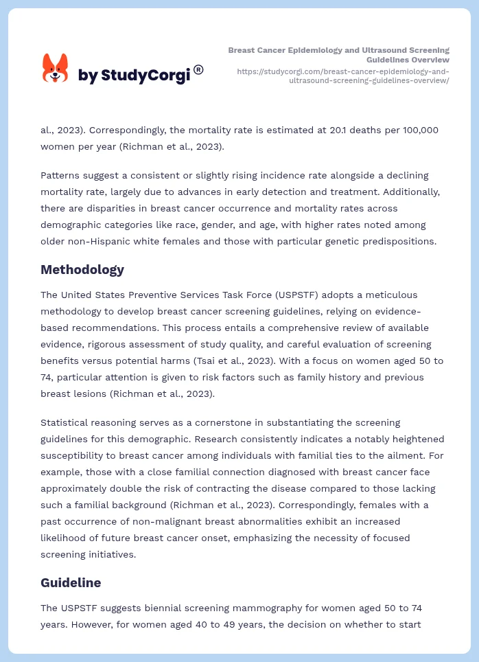 Breast Cancer Epidemiology and Ultrasound Screening Guidelines Overview. Page 2