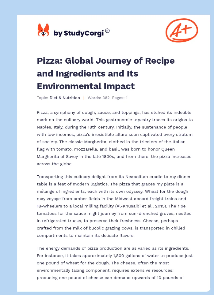 Pizza: Global Journey of Recipe and Ingredients and Its Environmental Impact. Page 1
