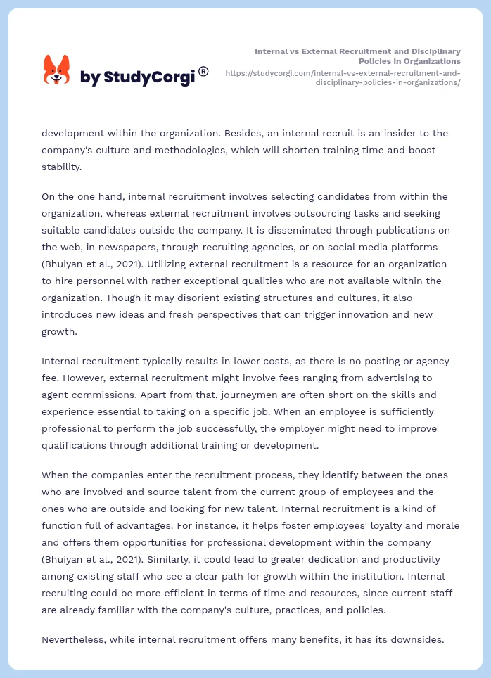 Internal vs External Recruitment and Disciplinary Policies in Organizations. Page 2