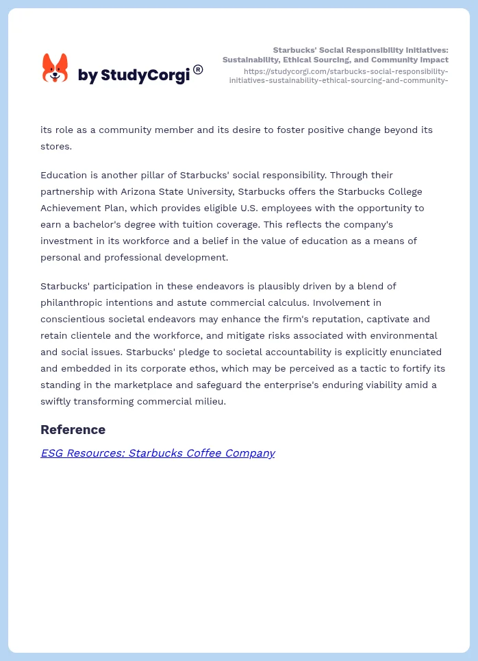 Starbucks' Social Responsibility Initiatives: Sustainability, Ethical Sourcing, and Community Impact. Page 2