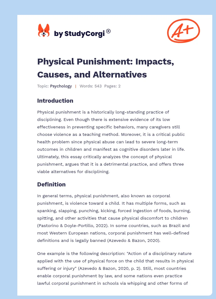 Physical Punishment: Impacts, Causes, and Alternatives. Page 1