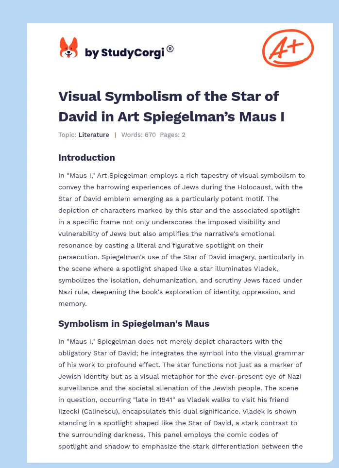 Visual Symbolism of the Star of David in Art Spiegelman’s Maus I. Page 1