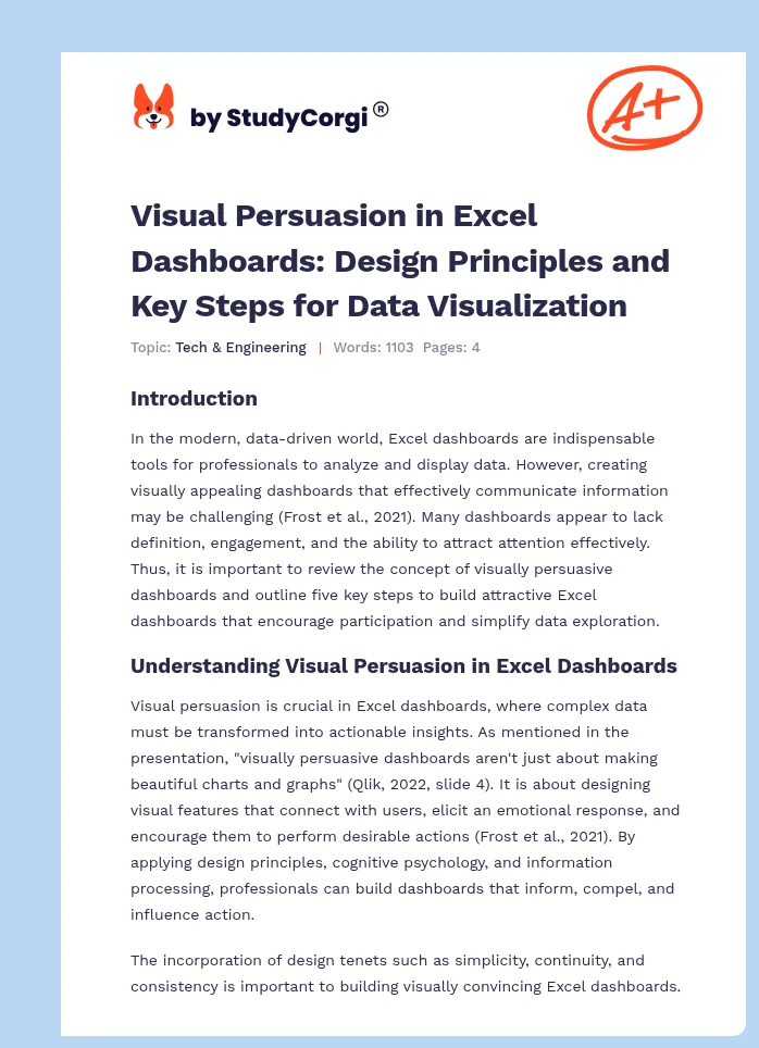Visual Persuasion in Excel Dashboards: Design Principles and Key Steps for Data Visualization. Page 1