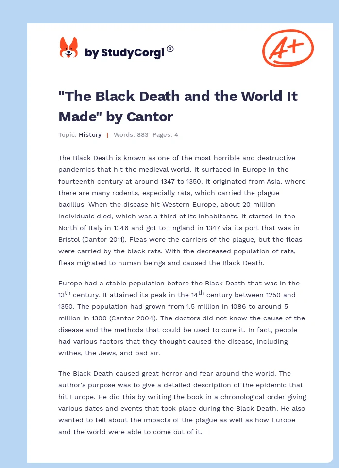 "The Black Death and the World It Made" by Cantor. Page 1
