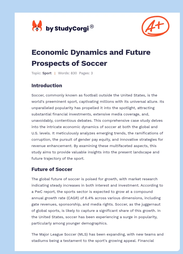 Economic Dynamics and Future Prospects of Soccer. Page 1