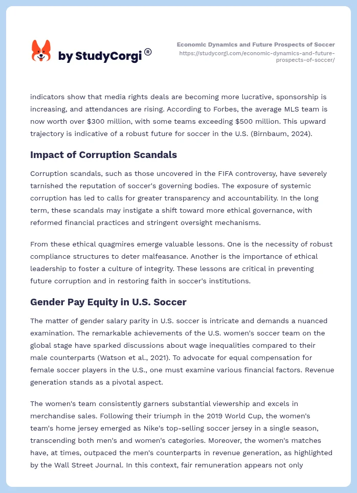 Economic Dynamics and Future Prospects of Soccer. Page 2