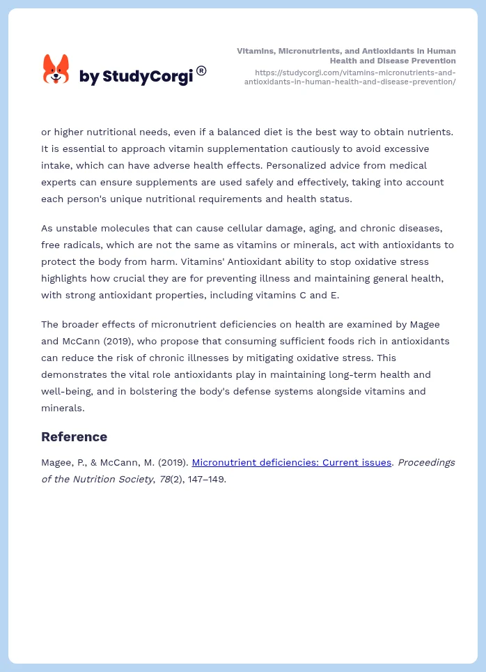 Vitamins, Micronutrients, and Antioxidants in Human Health and Disease Prevention. Page 2