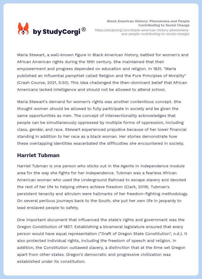 Black American History: Phenomena and People Contributing to Social Change. Page 2