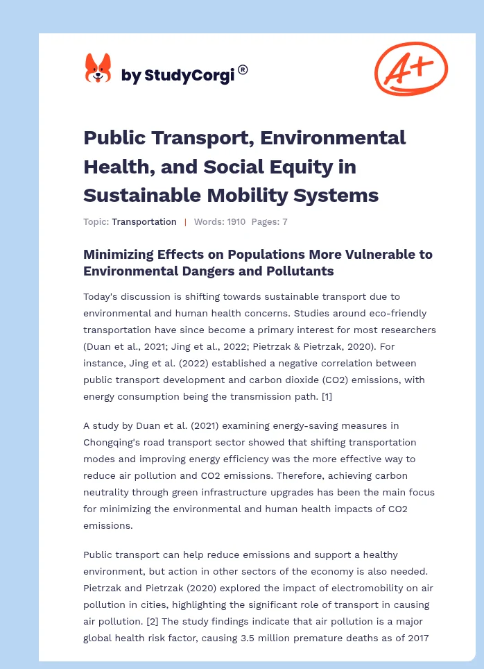 Public Transport, Environmental Health, and Social Equity in Sustainable Mobility Systems. Page 1
