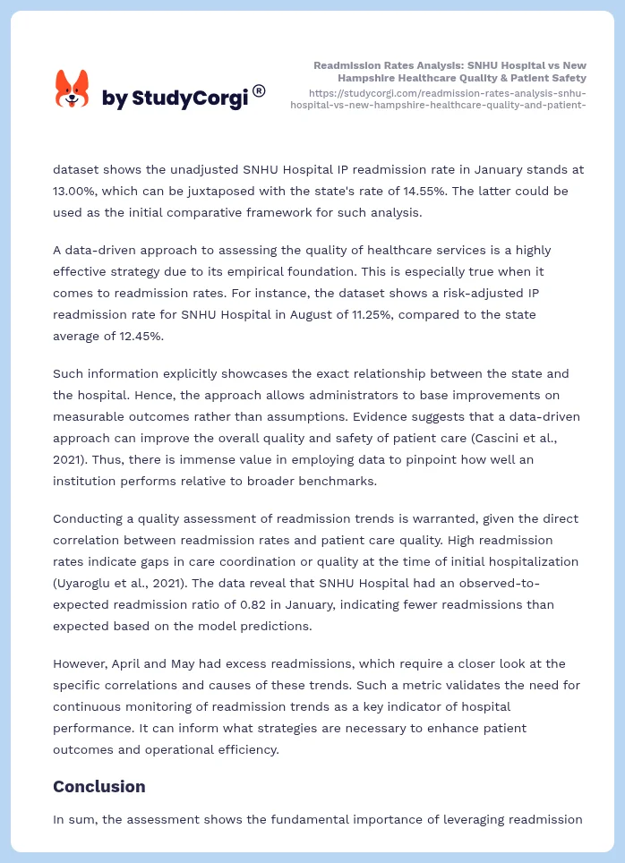 Readmission Rates Analysis: SNHU Hospital vs New Hampshire Healthcare Quality & Patient Safety. Page 2