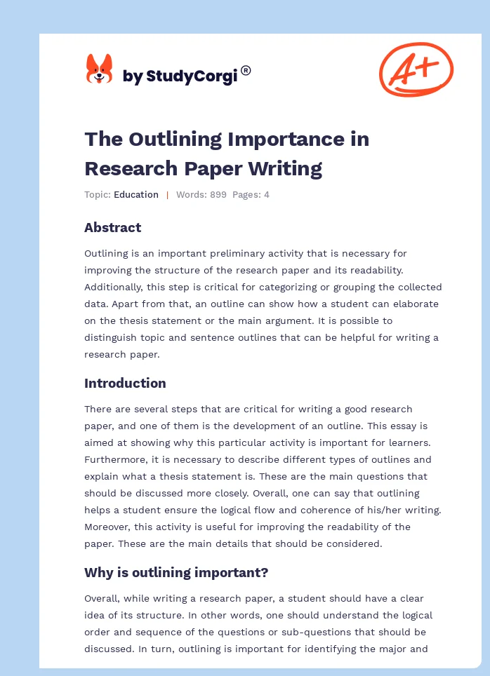The Outlining Importance in Research Paper Writing. Page 1