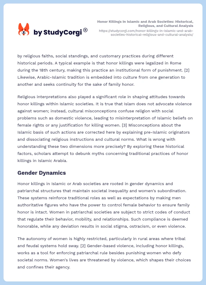 Honor Killings in Islamic and Arab Societies: Historical, Religious, and Cultural Analysis. Page 2