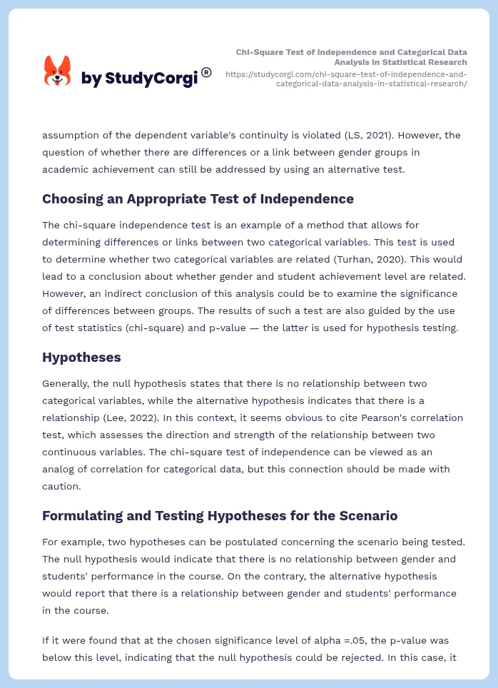 Chi-Square Test of Independence and Categorical Data Analysis in Statistical Research. Page 2