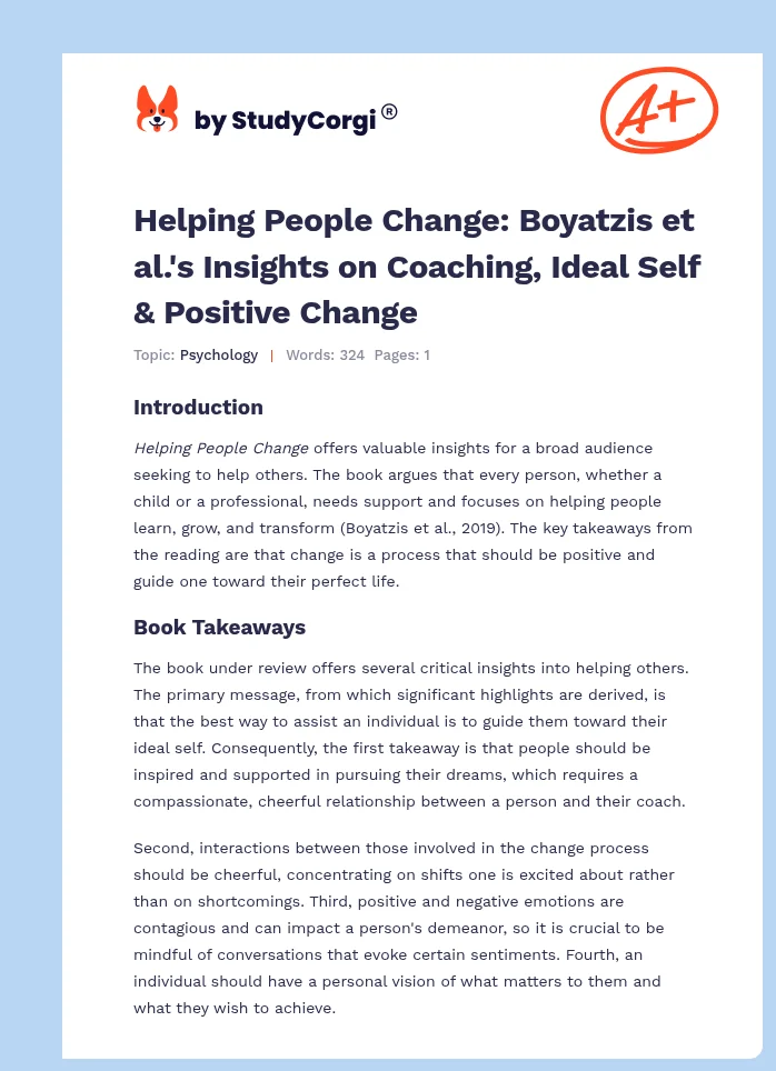 Helping People Change: Boyatzis et al.'s Insights on Coaching, Ideal Self & Positive Change. Page 1
