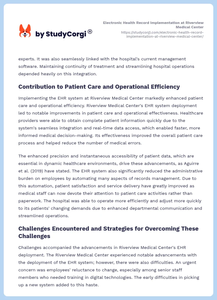 Electronic Health Record Implementation at Riverview Medical Center. Page 2