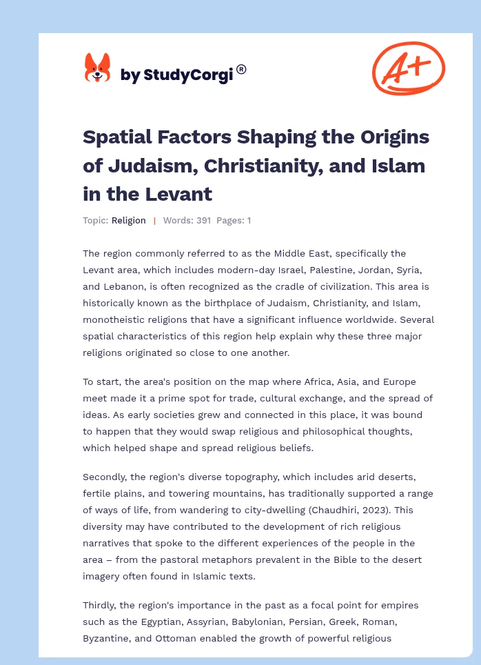Spatial Factors Shaping the Origins of Judaism, Christianity, and Islam in the Levant. Page 1