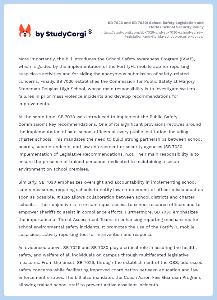 SB 7026 and SB 7030: School Safety Legislation and Florida School Security Policy. Page 2