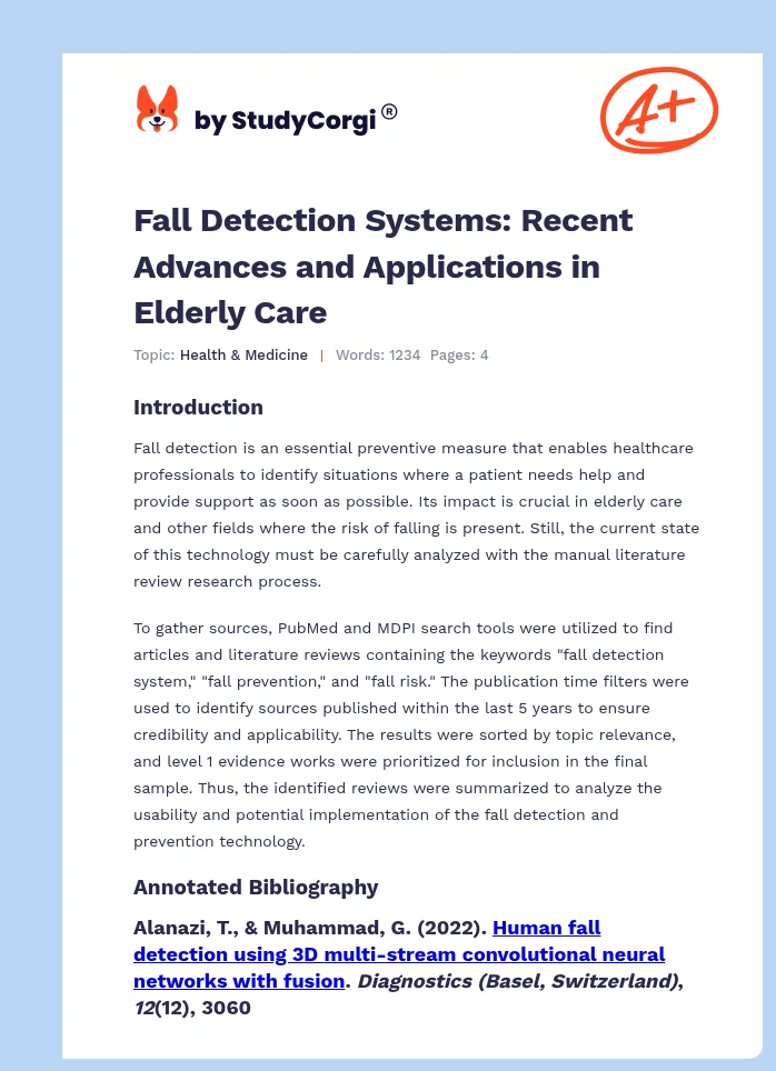 Fall Detection Systems: Recent Advances and Applications in Elderly Care. Page 1