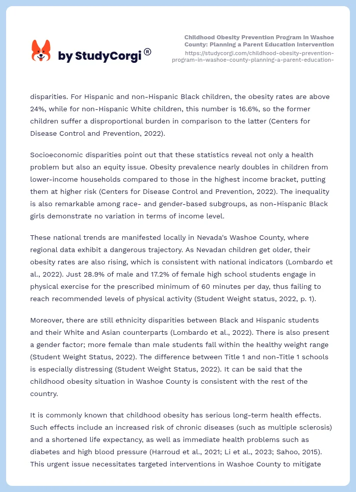Childhood Obesity Prevention Program in Washoe County: Planning a Parent Education Intervention. Page 2