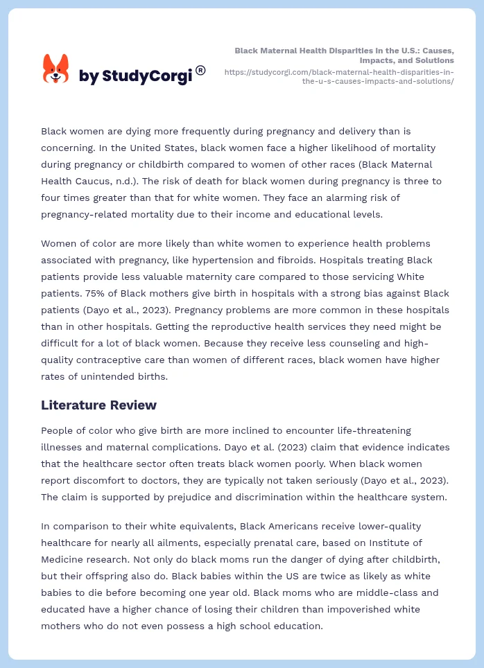 Black Maternal Health Disparities in the U.S.: Causes, Impacts, and Solutions. Page 2
